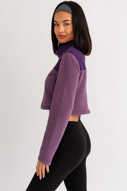 Grape Fleece Crop Sweater