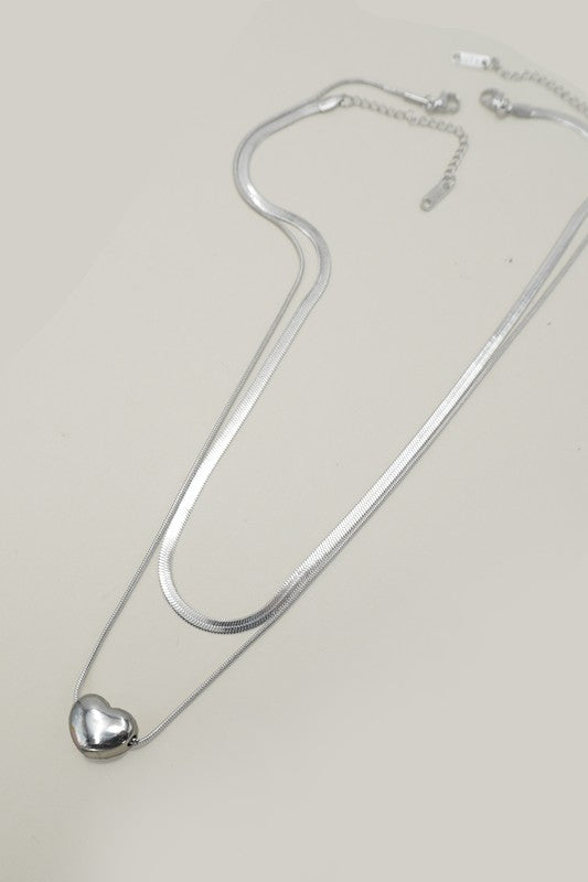 Silver Heart Layered Necklace