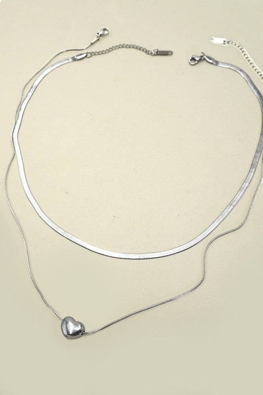 Silver Heart Layered Necklace