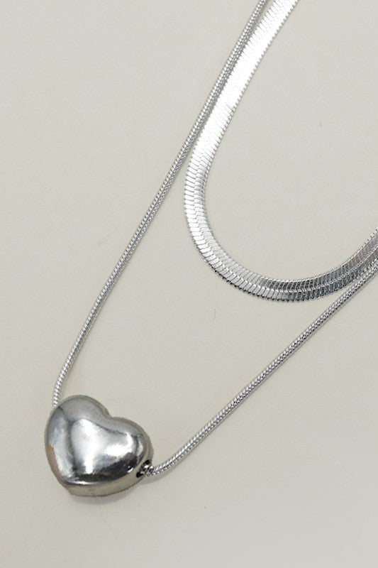 Silver Heart Layered Necklace