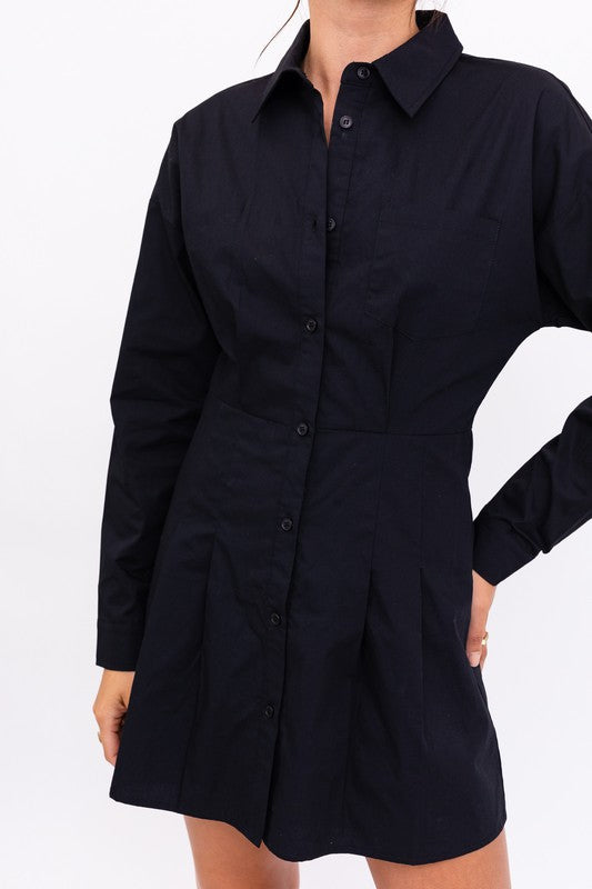 Wednesday Pleated Shirt Dress