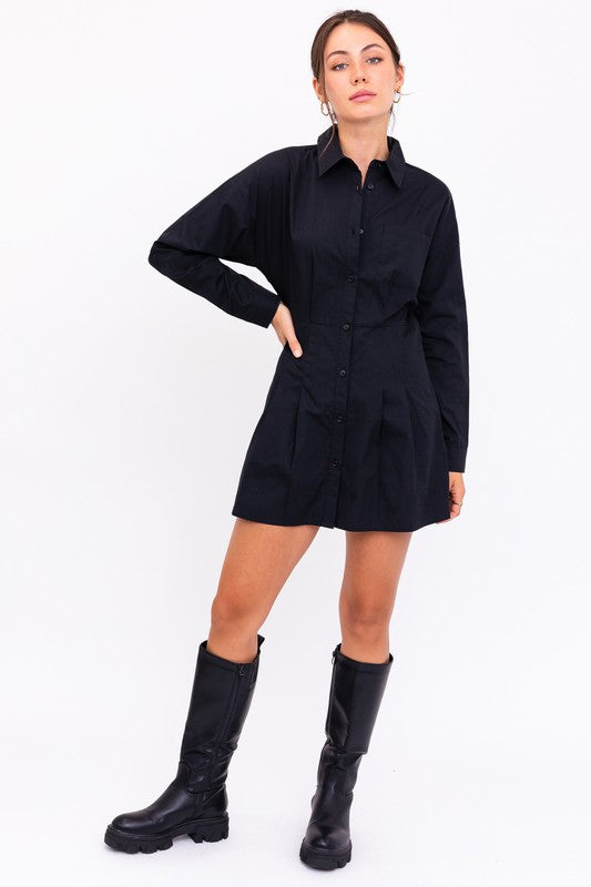 Wednesday Pleated Shirt Dress
